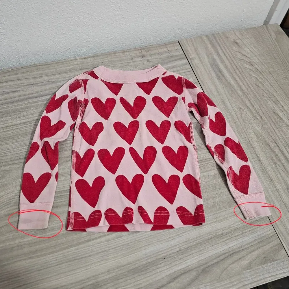 Hanna Andersson Pajama Set Pink Red Heart Print Valentines Long Sleeve Girls 4